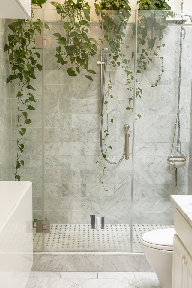 clear glass partition shower cubicle within a modern home