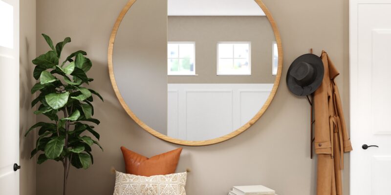 round mirror in hallway