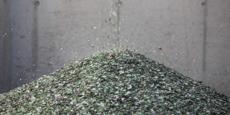 Pile of glass shards in recycling plant