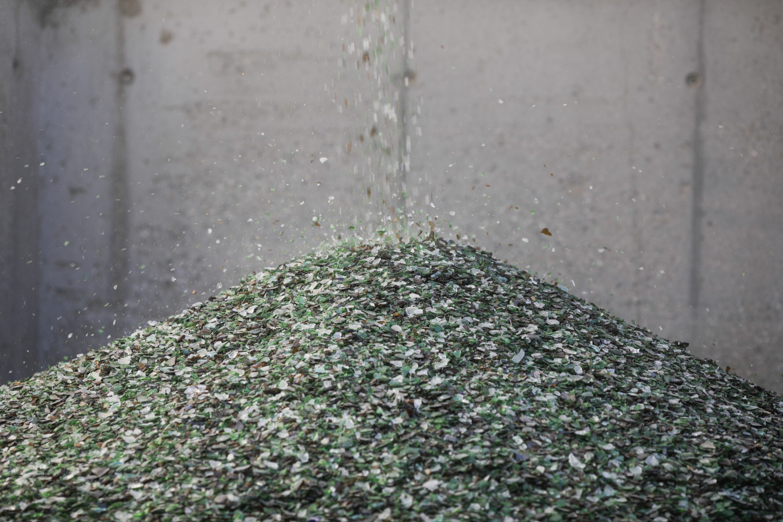 Pile of glass shards in recycling plant