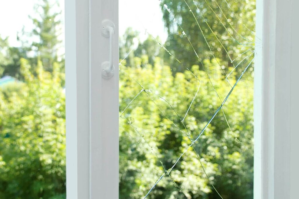 Window pane that has broke due to stress in the glass